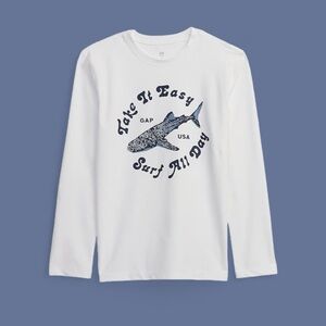 🆕Gap Boys Optic White Shark Rashguard Size M(8) NWOT